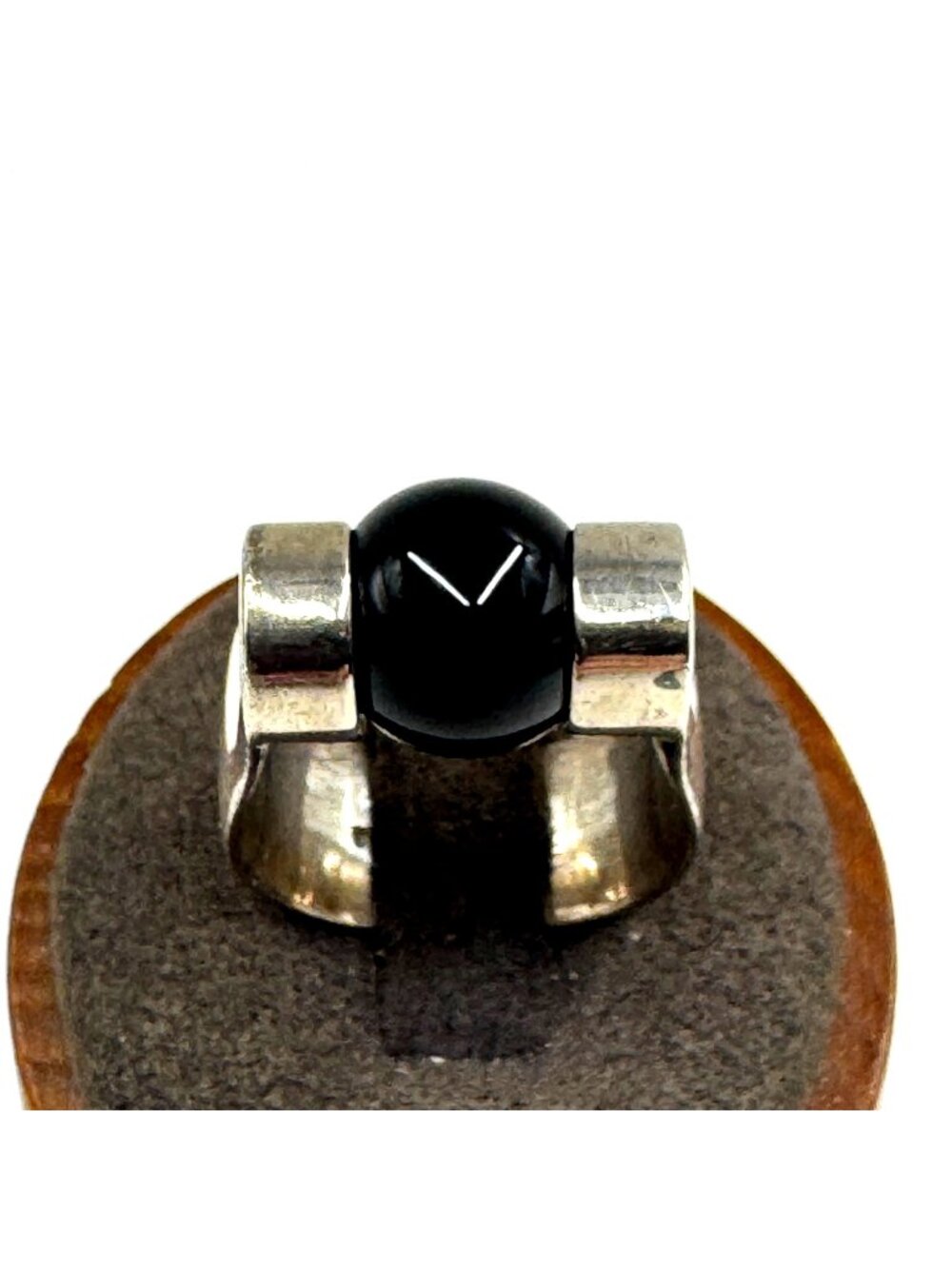 VTG Solid Sterling Silver 925 Cabochon Black Onyx Modernist Ring Size 9.75